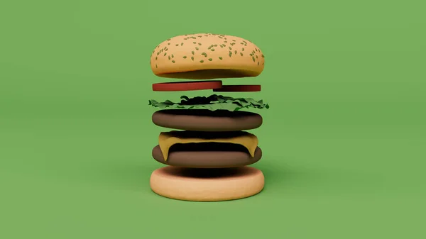 Χάμπουργκερ Φαστ Φουντ Burger Κρέας Και Chees Ντομάτα Rendering — Φωτογραφία Αρχείου