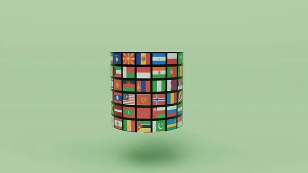 Rendering Planet Erde Globus Mit Allen Länderflaggen Auf Sandrift Farbhintergrund — Stockfoto