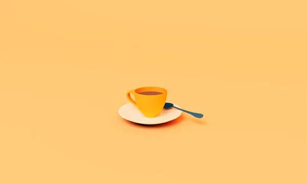 3d render a hot coffee cup set, tea with spoon