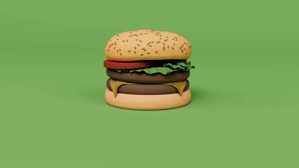 ハンバーガーのファーストフード 肉とチーズのバーガー トマトの3Dレンダリング — ストック写真