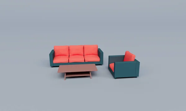 living room pink color sofa with small table 3d rendering on Mischka color background