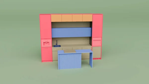 厨房柜3D渲染插图 — 图库照片