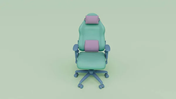 面向游戏玩家的专业现代游戏座椅 桌子扶手椅前景3D渲染 以柔和的色彩隔离 最小场景 — 图库照片