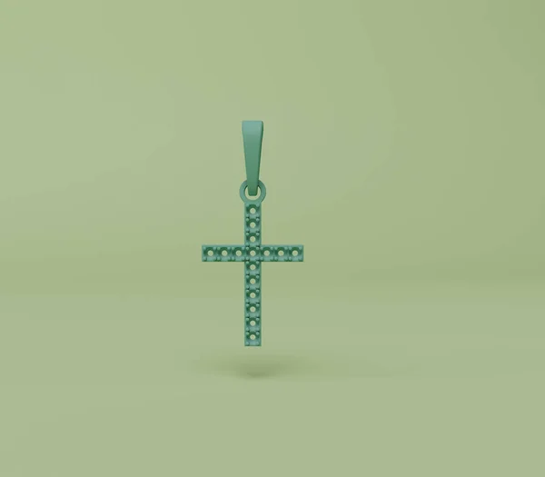 Render Diamond Cross Necklace Classic Pendant Isolated Pastel Background Background — 스톡 사진