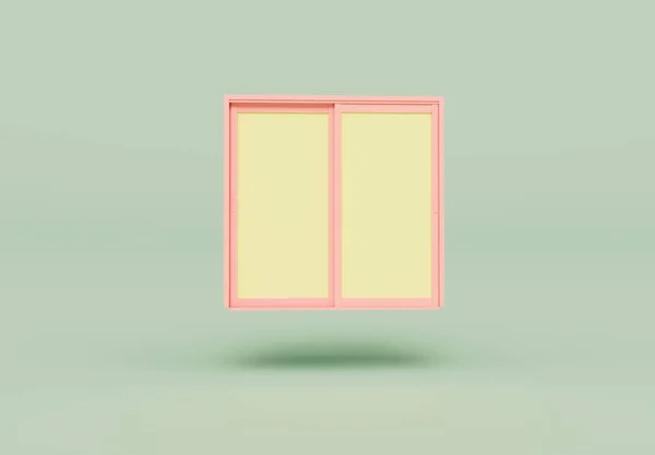 在Pastel背景中孤立窗口3D渲染 在3D背景最小场景中孤立窗口3D渲染 — 图库照片