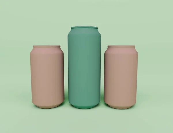 3d render of three pink and green Soda Can isolated on Pastel background, 3d background minimal scene