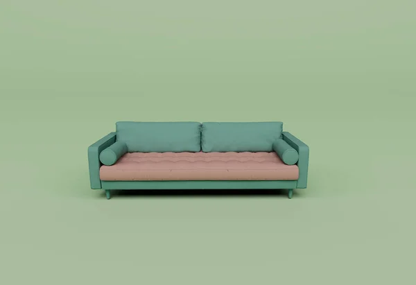 沙发椅3D渲染 两个圆形垫子隔离在粉刷背景下 3D背景最小场景 — 图库照片