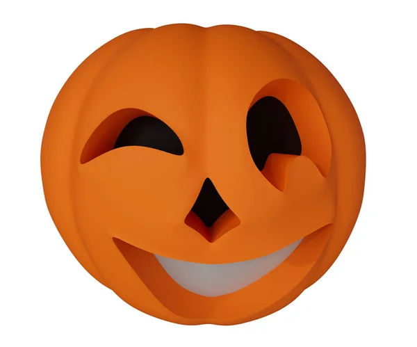 Rendering Halloween Pumpkin Black Eyes White Mouth Minimal Halloween Background — 图库照片