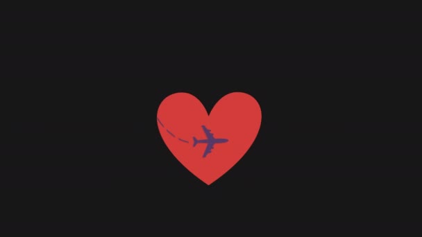 Aeroplane Flying Leaving Trail Airplane Flying Love Heart Animation Video — Stockvideo
