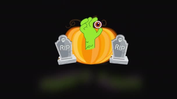 Halloween Zombie Party Text Animation Pumpkin Grave Transparent Background — Stockvideo