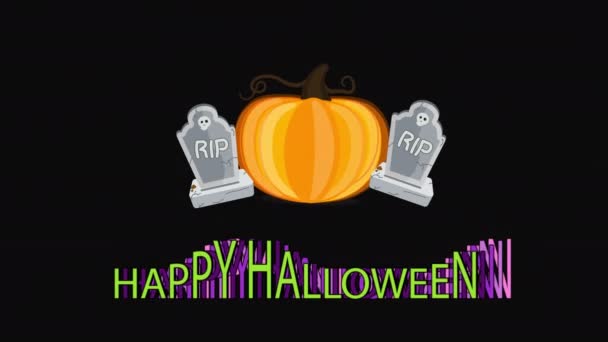 Happy Halloween Text Animation Pumpkin Grave Transparent Background — Stockvideo