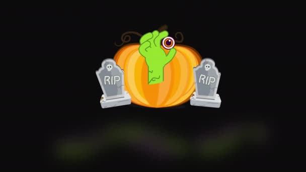 Halloween Party Text Animation Pumpkin Grave Transparent Background — Stockvideo