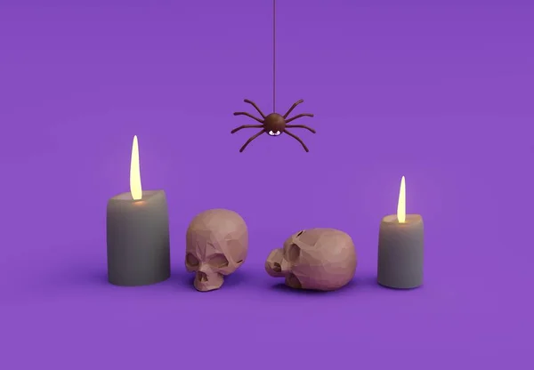 Rendering Halloween Scene White Ghost Skull Spooky Minimal Halloween Background — Fotografia de Stock