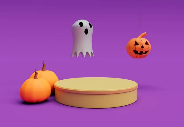Rendering Halloween Scene White Ghost Spooky Podium Minimal Halloween Background — Photo