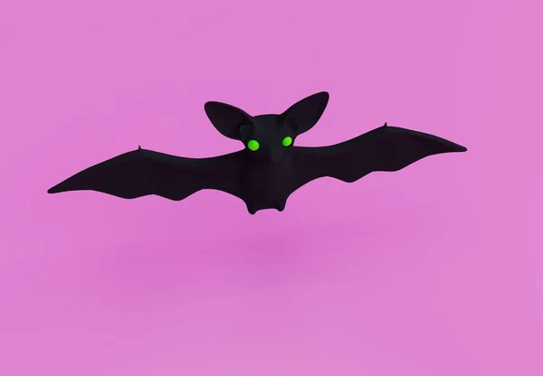 Evil bat Flying. bat Halloween background. Bat cartoon 3d render. European Bat Night. Halloween Scary October isolated on pink background