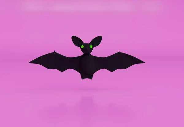 Evil bat Flying. bat Halloween background. Bat cartoon 3d render. European Bat Night. Halloween Scary October isolated on pink background