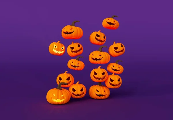 Rendering Halloween Pumpkin Flying Candle Glowing Minimal Halloween Background Design — Photo