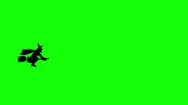 Black Witch Flying Loop Motion Graphics Video Transparent Background Alpha — Vídeos de Stock