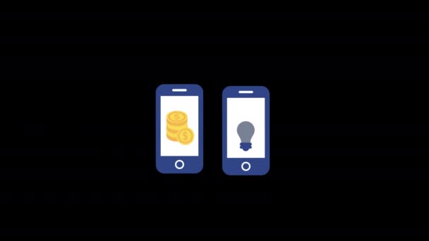 Münze Und Glühbirne Auf Mobiler Icon Motion Grafik Animation Mit — Stockvideo