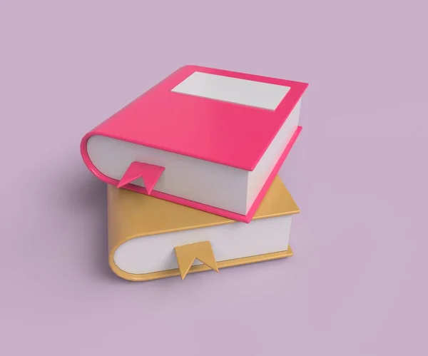ブックマーク付きの本 ピンクの背景に3Dレンダリングイラスト — ストック写真