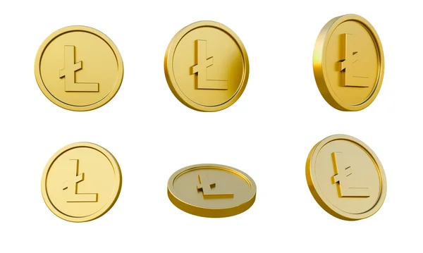 Sada Zlatých Mincí Znakem Nebo Symbolem Litecoin Minimální Vykreslení — Stock fotografie