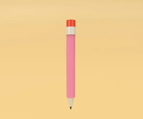 pink pencil icon, minimal 3d render illustration on Yellowish Orange background.