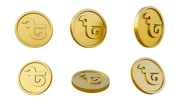 Sada Zlatých Mincí Bangladéšskou Taka Měnovou Značkou Nebo Symbolem Ilustrace — Stock fotografie