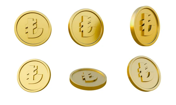 Набор Золотых Монет Турецким Знаком Валюты Лиры Символом Иллюстрация Минимальный — стоковое фото
