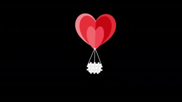 Forma Coração Quente Balão Holiday Adventure Ícone Loop Animação Com — Vídeo de Stock