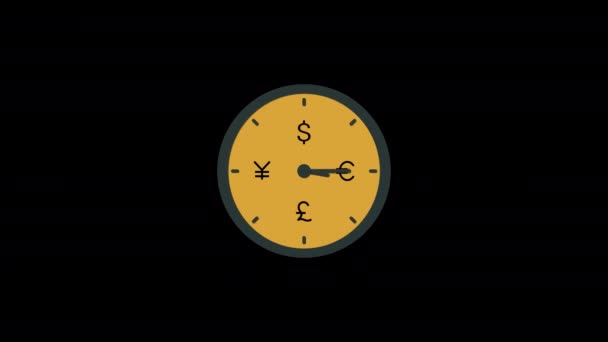 時間はお金の時計のアイコンループアニメーションアルファチャンネル 透明背景 Prores 444 — ストック動画