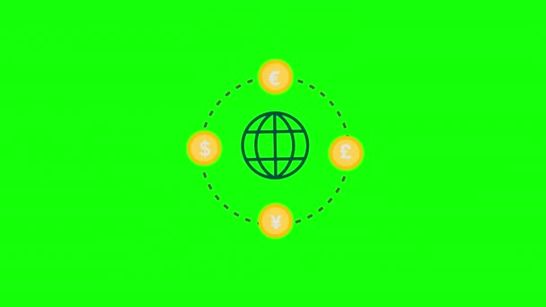 World Money Exchange Ícone Loop Animação Com Canal Alfa Fundo — Vídeo de Stock