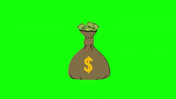 Dolar Işareti Simge Döngüsü Animasyonu Olan Para Çantası Alfa Kanalı — Stok video