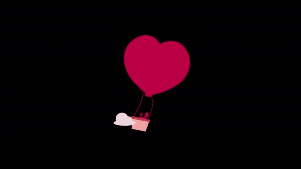 Varm Hjärta Air Balloon Holiday Äventyr Ikon Loop Animation Med — Stockvideo