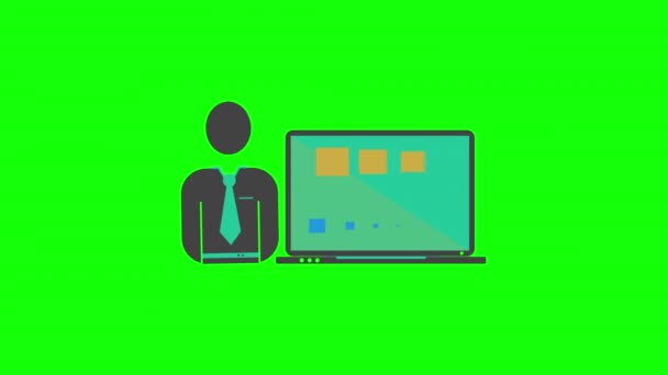 Företagsnätverk Bärbar Dator Med Affärsman Ikon Loop Animation Med Alfakanal — Stockvideo