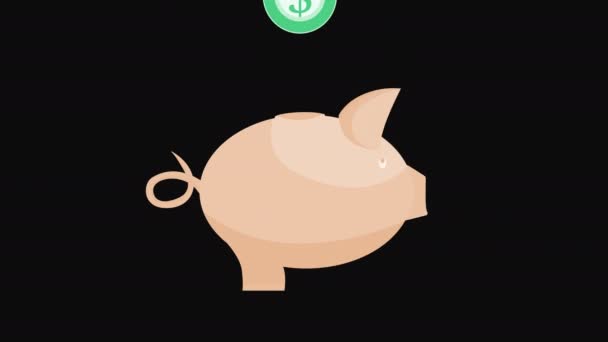 Pig Money Box Icon Loop Animation Alpha Channel Transparent Background — Stock Video