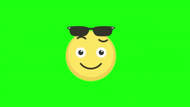 Cool Happy Emoji Sunglasses Icon Smile Expression Loop Animation Alpha — Stock Video