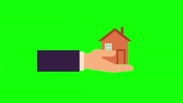 Hand Holding House Building Icon Animatie Loop Animatie Met Alpha — Stockvideo