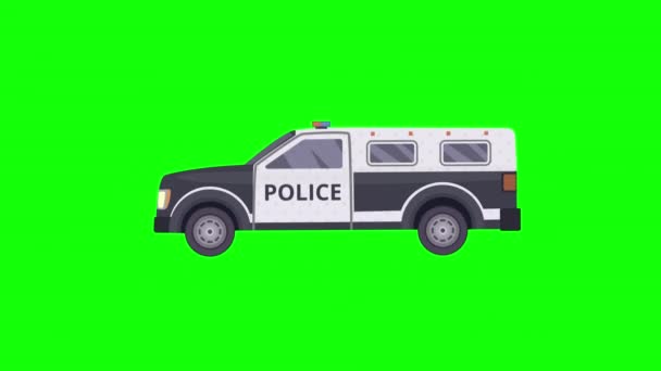 Polizeiauto Ikone Animation Animation Der Fahrzeugschleife Mit Alphakanal Grüner Bildschirm — Stockvideo