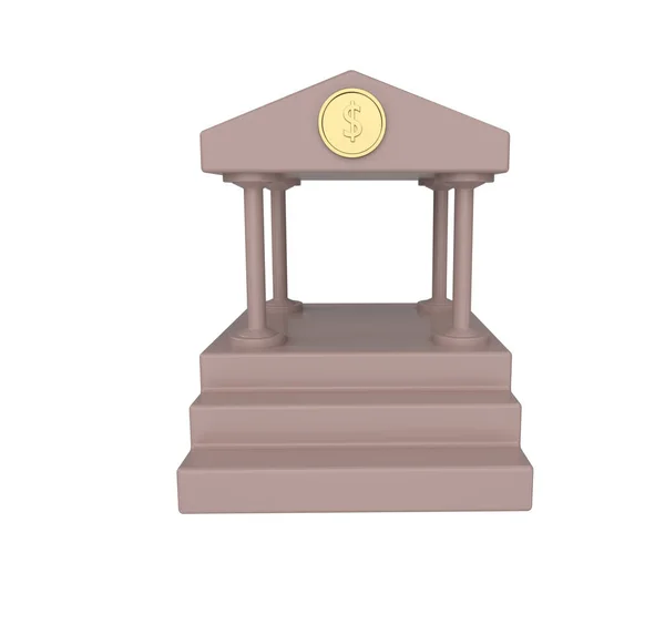 Minimální Ilustrace Bankovní Budova Ikona Dolarovou Zlatou Mincí Starožitný Styl — Stock fotografie