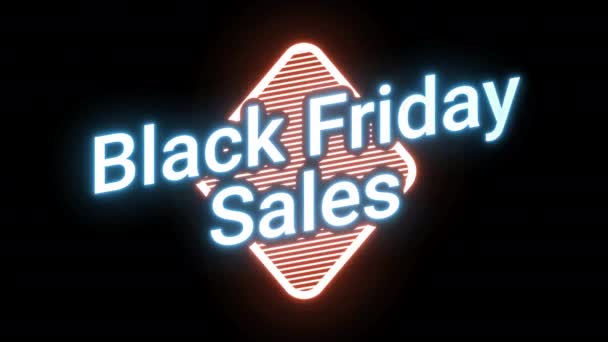 黑色星期五超级销售霓虹灯标志横幅为宣传视频 销售徽章 特价折扣标签 — 图库视频影像