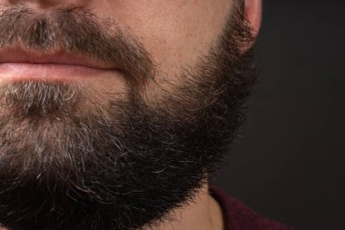 Mükemmel sakal. Sakallı delikanlıya yakın çekim. Yakışıklı hippi erkek sakalına yaklaş. Şık, bakımlı bir sakal. Kapalı sakallı adamlar.