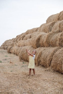 Samanlıkta samanların arasında dikilmiş kameraya bakıp samanlığı fırlatan güzel bir kız. Şehirden uzakta altın samanlarla dolu bir arazide eğleniyorum.