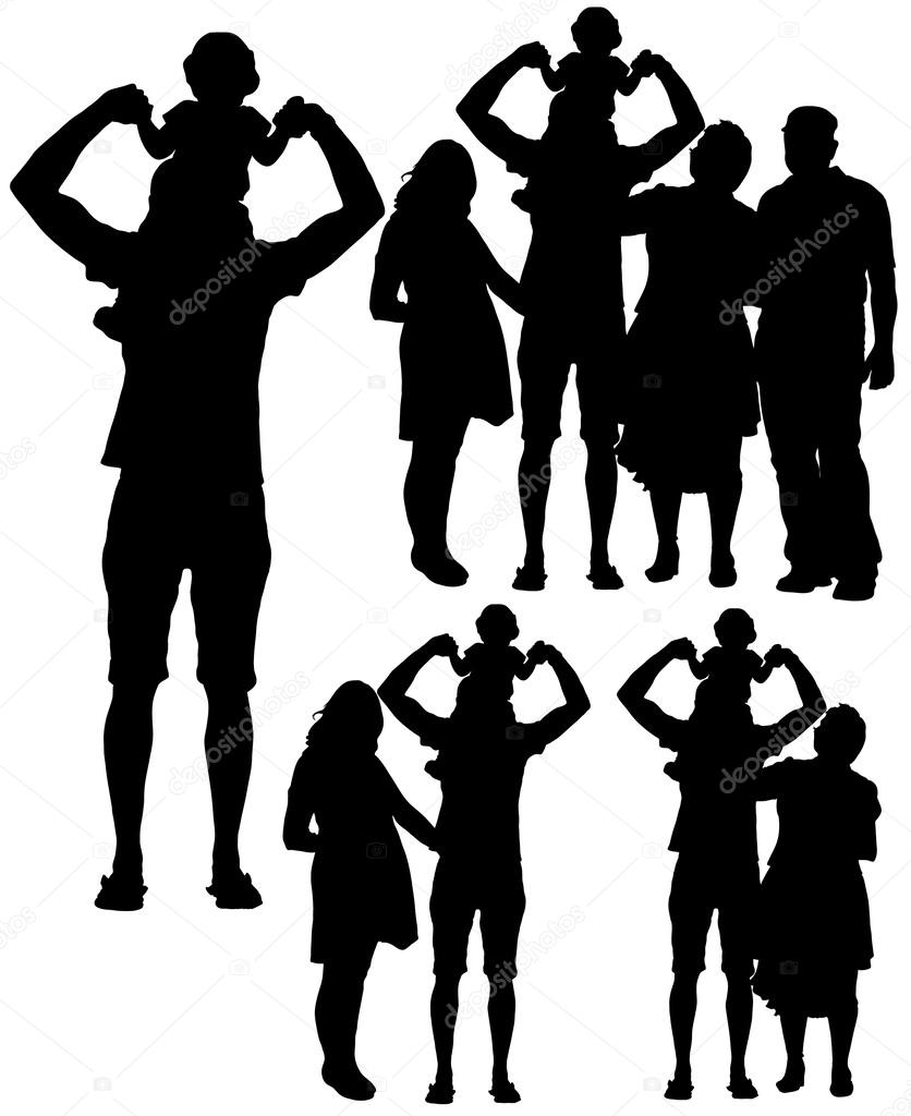 Family silhouettes: parents and children