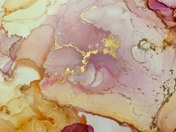 Abstraktní tekutina oranžové pozadí s růžovou a zlatou — Stock fotografie