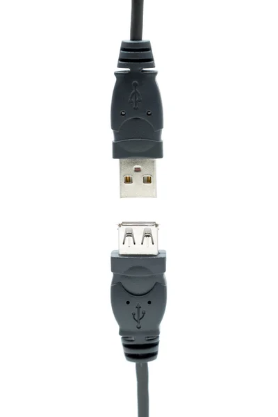 USB-Stecker angeschlossen, Draufsicht isoliert auf weißem Hintergrund — Stockfoto