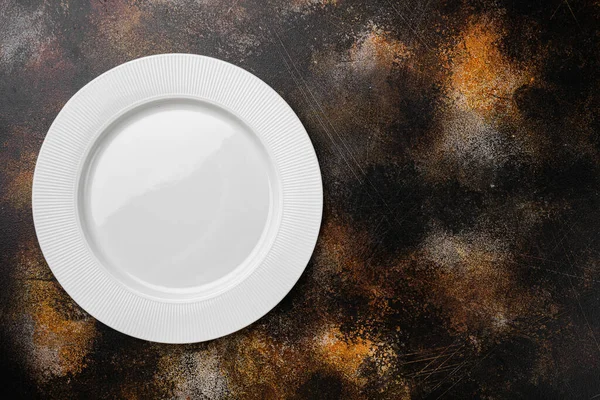 Ceramic Empty White Plate Set Copy Space Text Food Copy — Stock Photo, Image