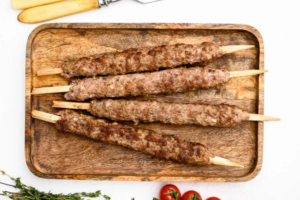 Shish Kebab Patyku Ziemi Ziemi Baranina Zestaw Mięsa Białym Tle — Zdjęcie stockowe