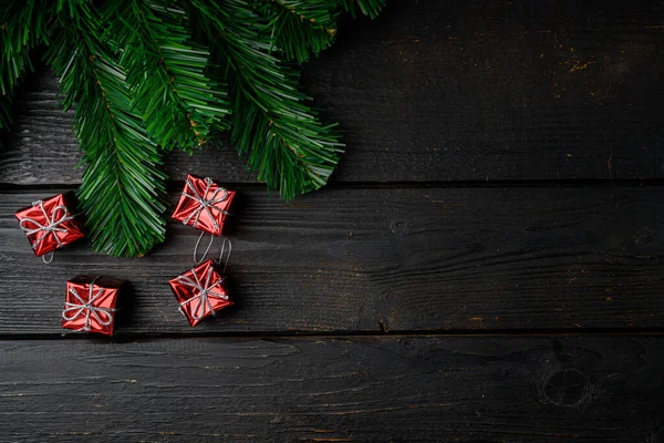 Conjunto Decoración Árbol Navidad Vista Superior Plana Sobre Fondo Mesa —  Fotos de Stock