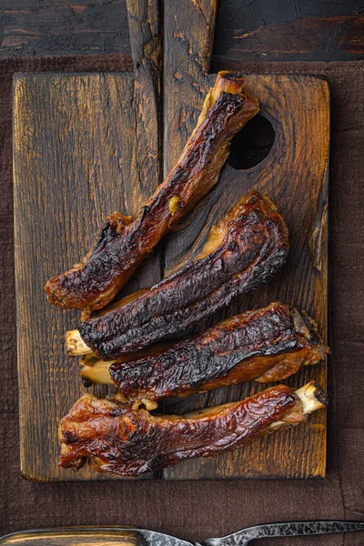 Costelas Reposição Grelhadas Quentes Picantes Conjunto Churrasco Verão Tábua Serviço — Fotografia de Stock