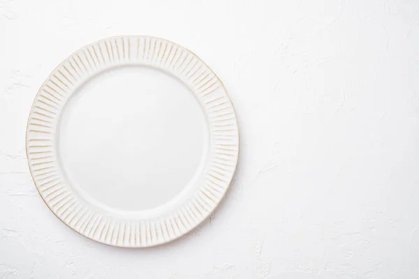 Metin Yiyecek Için Kopyalama Alanı Olan Beyaz Porselen Tabaka Seti — Stok fotoğraf